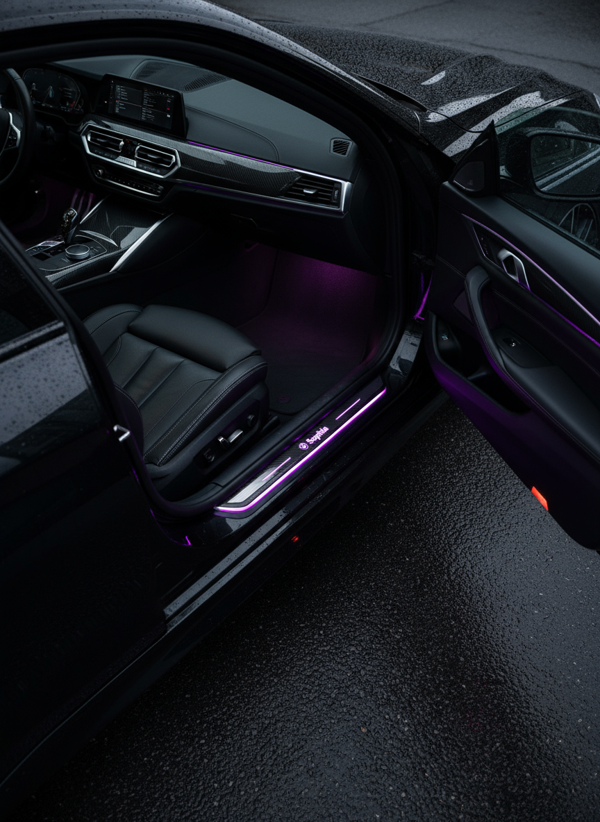 LED Door Light in Car - Overhead View